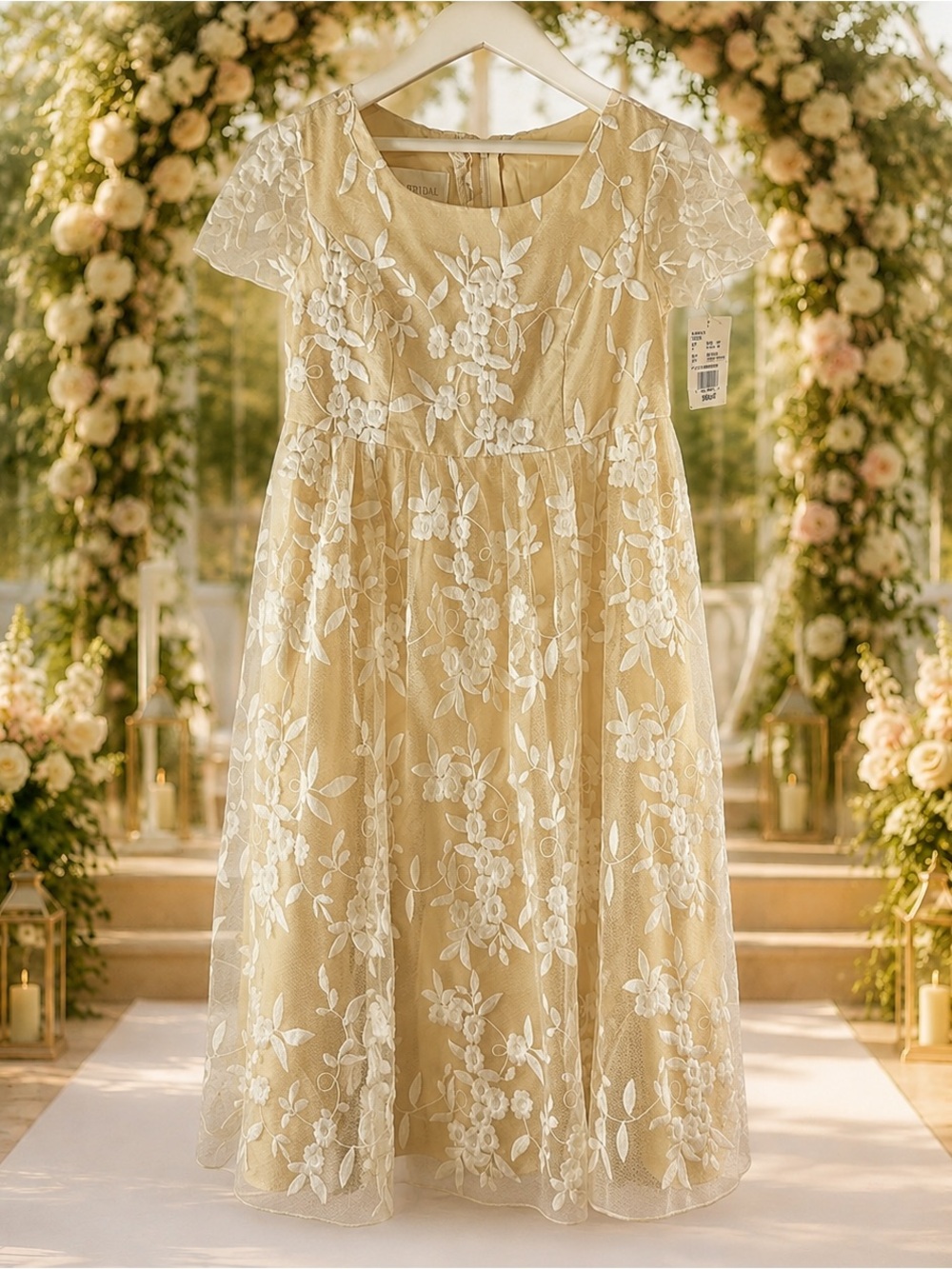 David’s Bridal Girls 10 Ivory Embroidered Flower Girl Maxi Dress NWT
